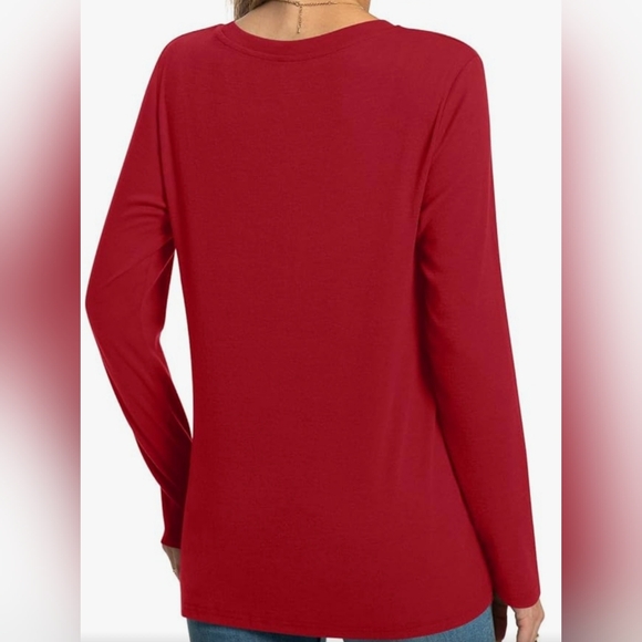 HOTGIFT Women's Long Sleeve RED Tunic Blouse Top Casual Front Twist T-Shirt- Lg - Picture 2 of 7
